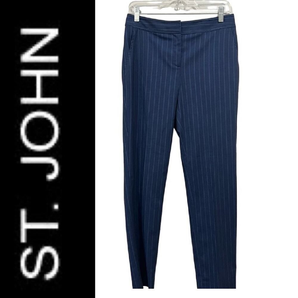 St. John Blue Mid Rise Pin Stripe Straight Leg Trouser Pants Size 4